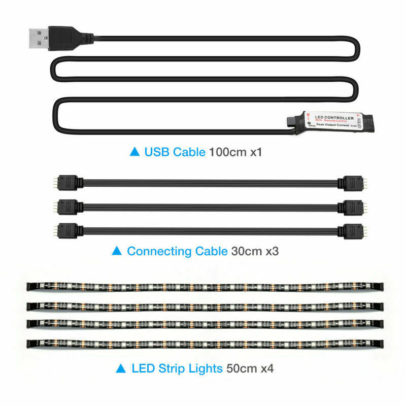 4x50CM USB 5V RGB LED Strip  Background Light  Remote Kit For TV Computer Lamp